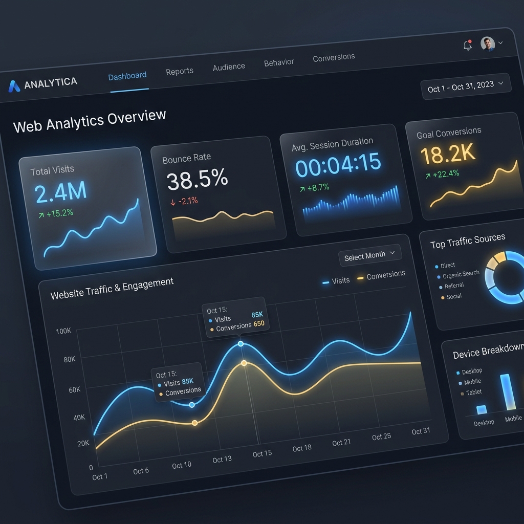 Real-time analytics dashboard displaying measurement solutions and client pipelines